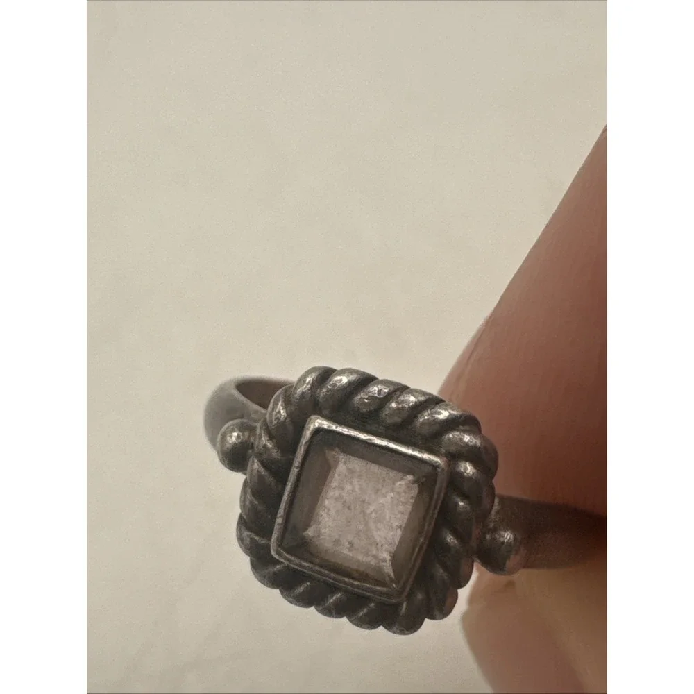 Sterling Silver Rose Quartz Vintage Ring Sz 8 Square Stone Pink Stone Marked SU